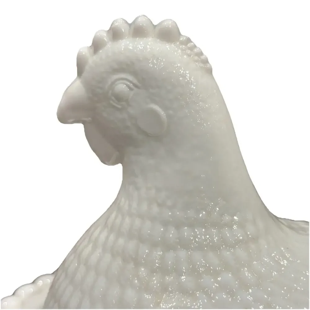 Vintage Indiana White Milk Glass Hen on Nest Beaded Rim Stippled Base 7